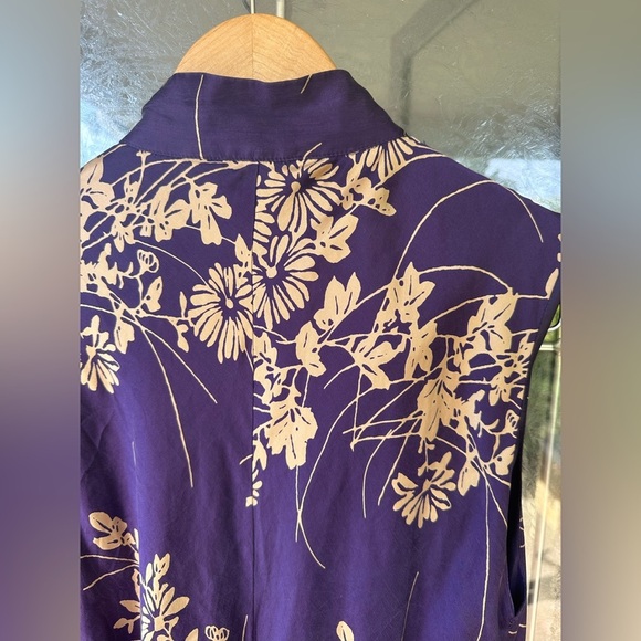 Jonathan Martin 10 Silk Sleeveless Y2K Navy Blue Gold Floral Button Up Dress - Picture 5 of 8